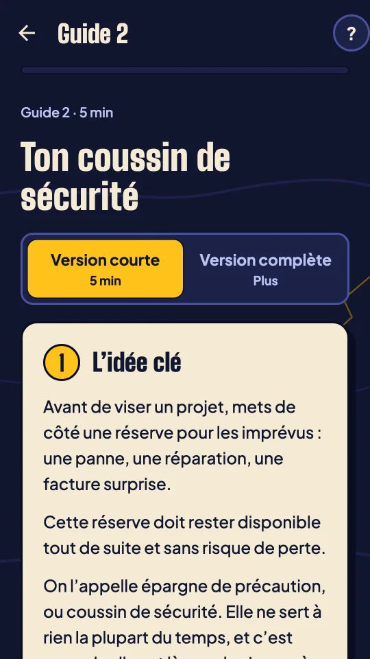 Guide 2 « Ton coussin de sécurité », version courte de 5 minutes.